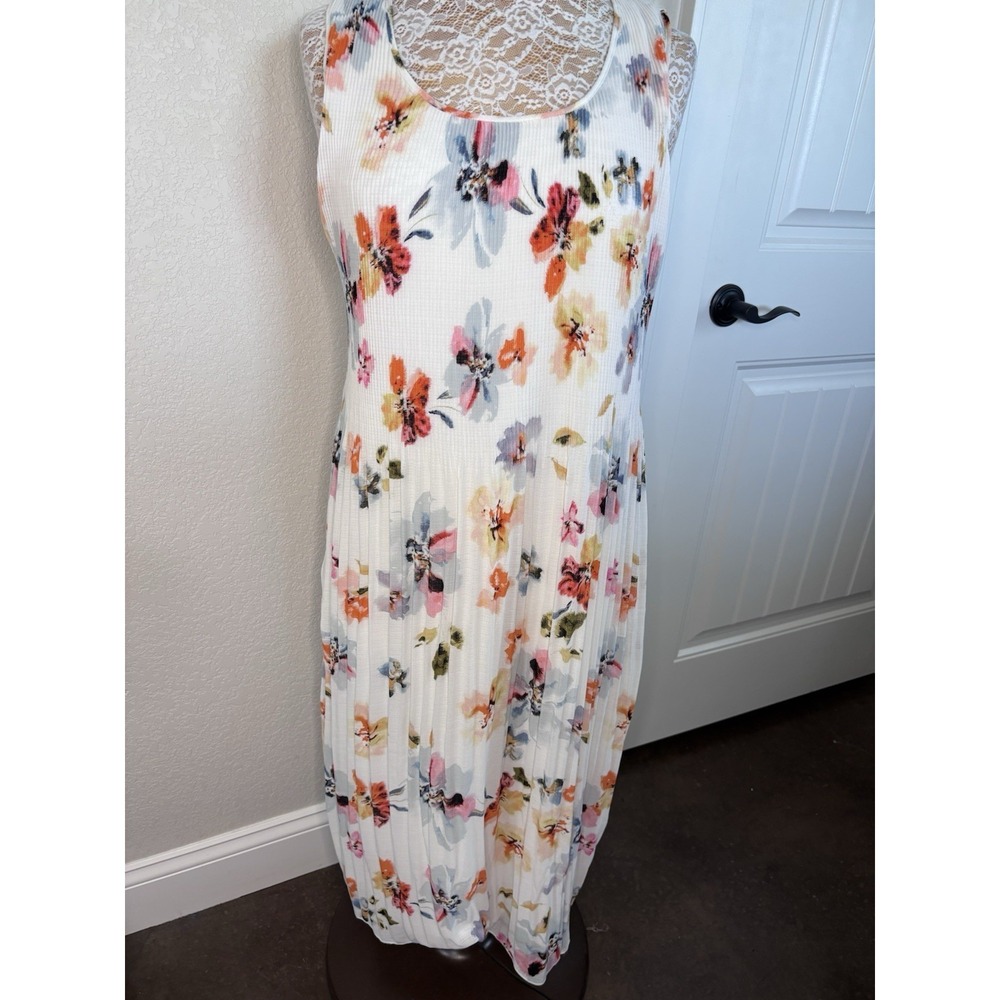 June And Delancey Pleated Floral Maxi Dress Sheer Lined Sleeveless Med.  NEW